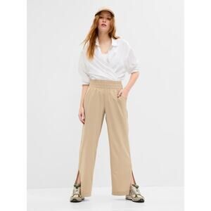 GapFit Runaround Pants Pecan Tan Relaxed Wide Leg Pull-On Split Ankle Womens Lrg